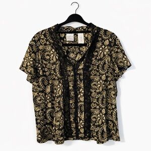 Emma James Elegant Black and Gold Patterned Blouse